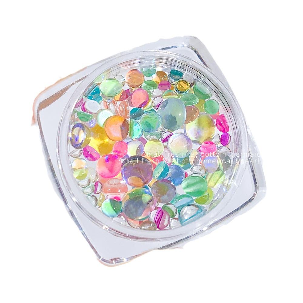Iridescent Mermaid Nail Art Beads: Half-Round Glass Rhinestones and Mixed Accessories