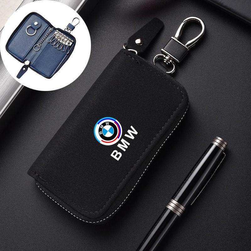 DKHN5 Car Key Cover Case Emblem Zipper Styling Wallet Leather Car Sticker For BMW X1 X2 X3 X5 X4 X6 X7 G30 G20 G32 G11 G12 F40 F30 F20