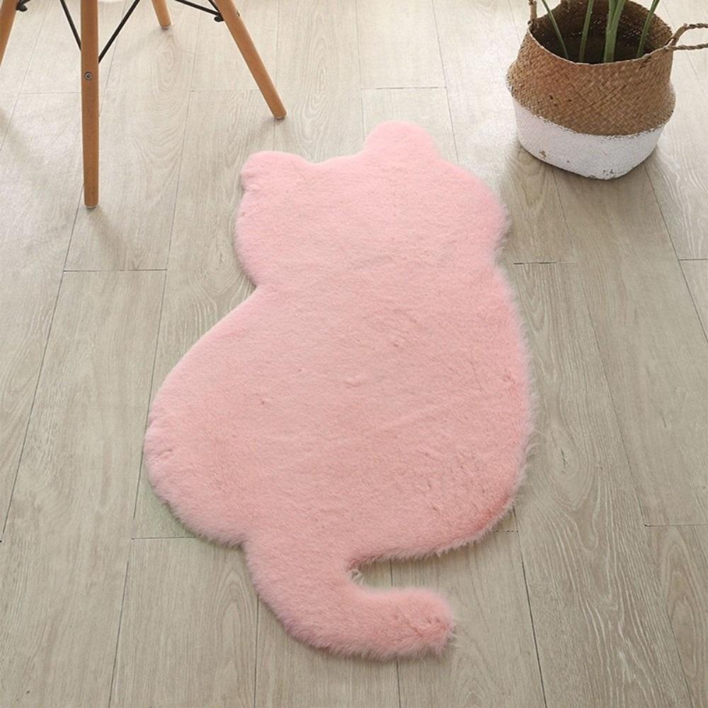 Solid Color Faux Rabbit Fur Rug Cartoon Fluffy Carpet Cute Floor Mat  Living Room розовый