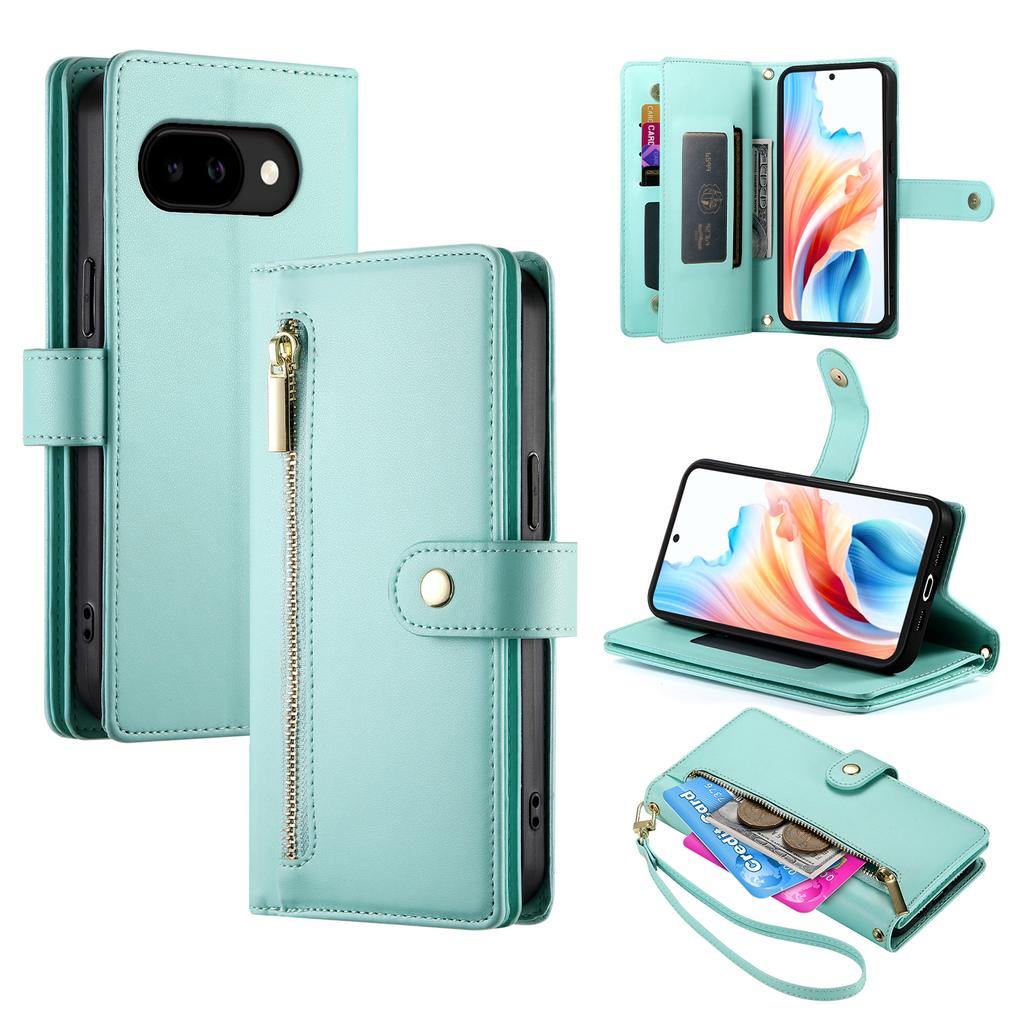 For Google Pixel 10a Case Zipper Pocket Wallet Leather Phone Cover with Straps