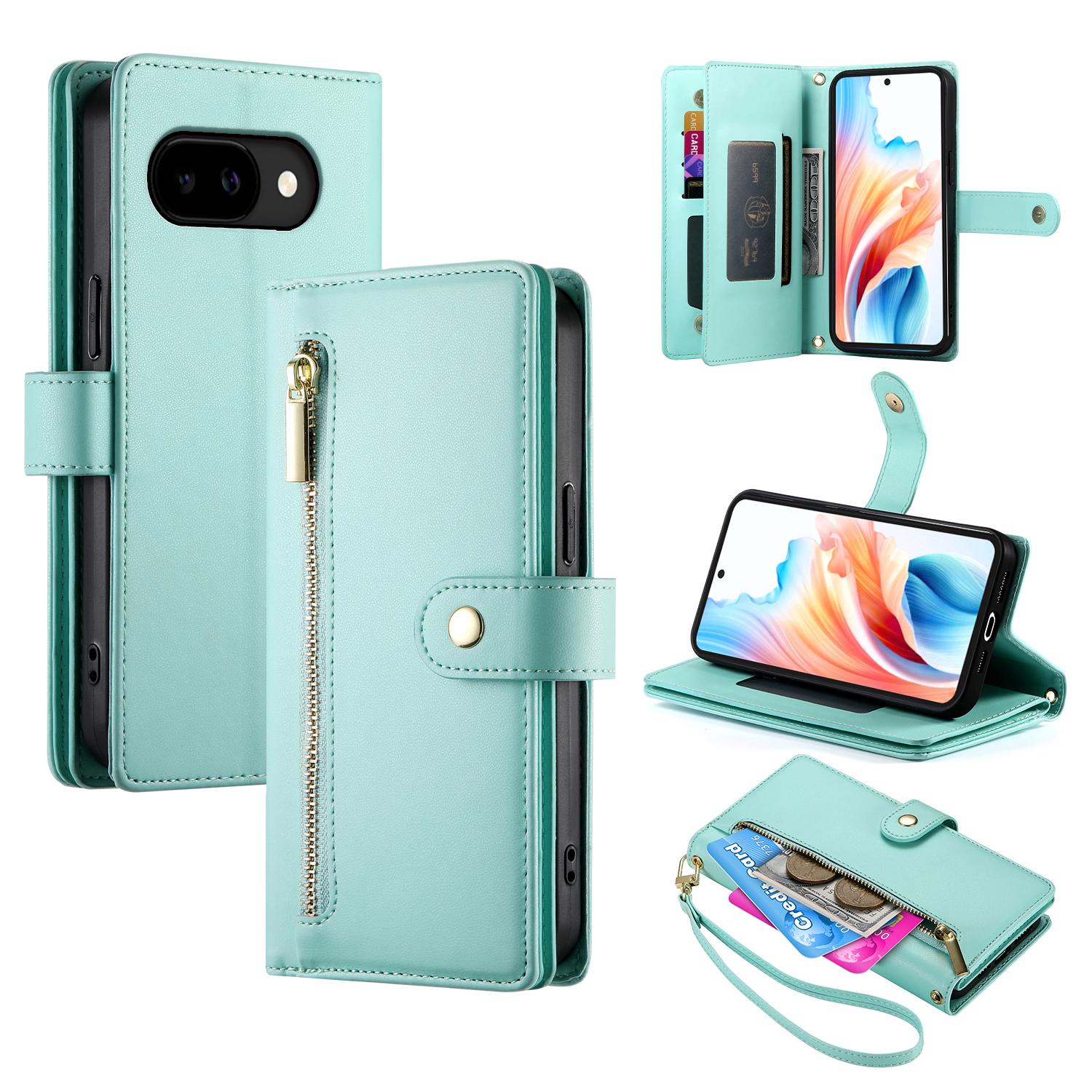 

For Google Pixel 10a Case Zipper Pocket Wallet Leather Phone Cover with Straps