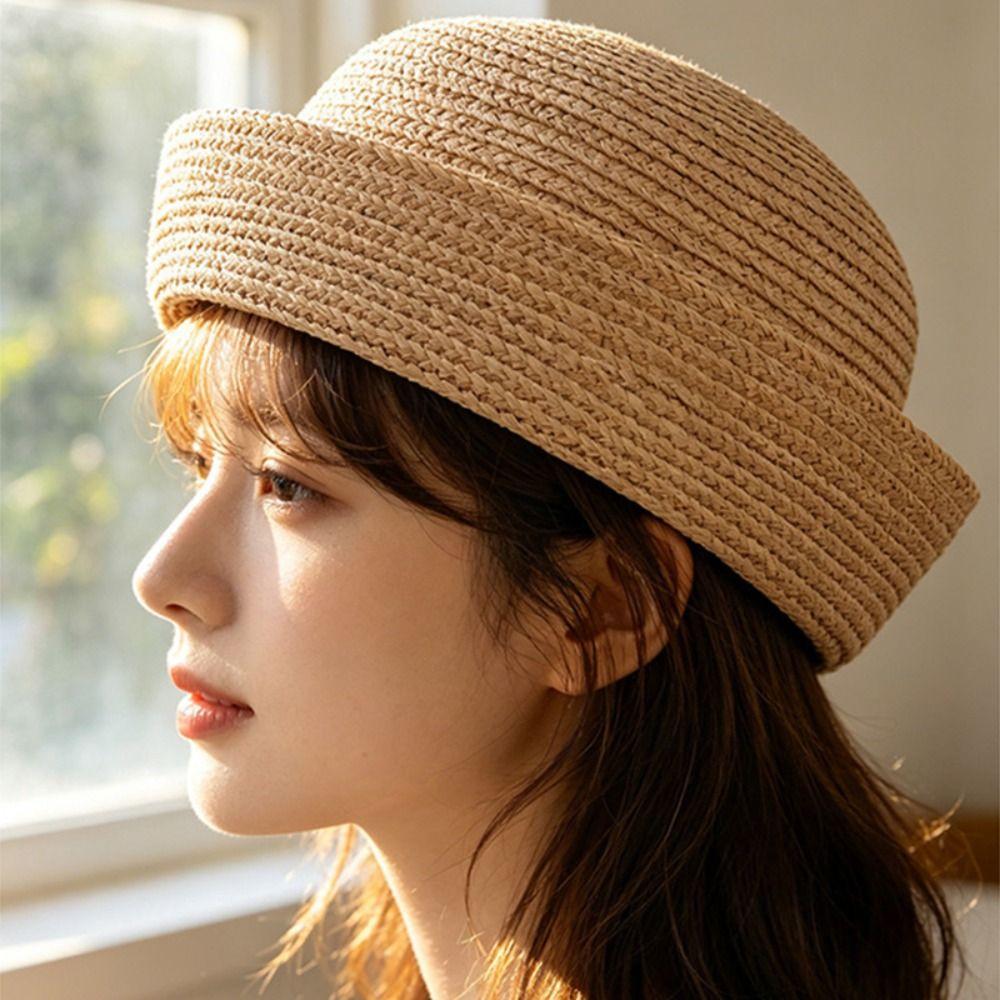 Weave Straw Pillbox Hat Elegant Fedora Hat Fashion Medicine Box Hat  Summer Wear