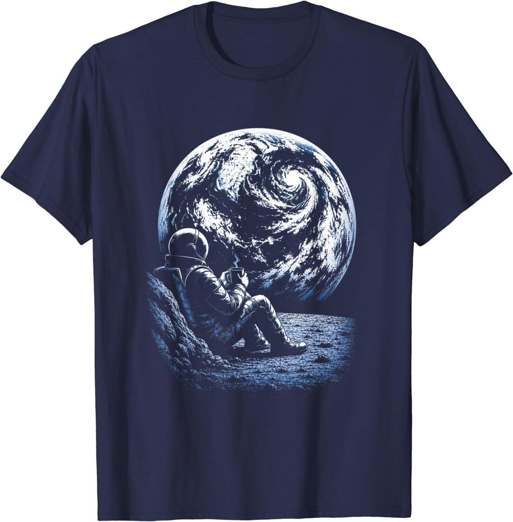 Funny Space Astronaut On The Moon Drinking Coffee T-Shirt