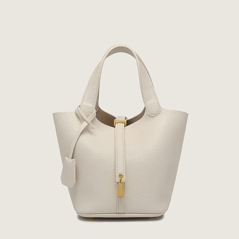 

2025 New Trendy Vegetable Basket Bag for Women, Soft PU Lychee Pattern Bucket Bag, Handheld Mother-Daughter Bag бежевый