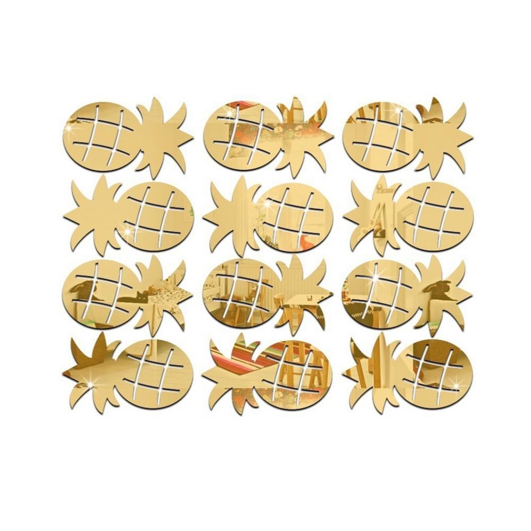 

12шт/набор милый ананас зеркало акриловые наклейки на стену наклейка декор детской комнаты золотой
