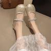 French rhinestone silver Mary Jane shoes women's 2025 autumn and summer new models with skirts, evening small leather shoes, flat shoes