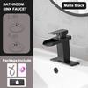 Single Hole Single Handle Modern Vanity Lavatory Basin Hot& Cold Mixer Tap with Drain Combo Matte Black Waterfall Basin Faucet