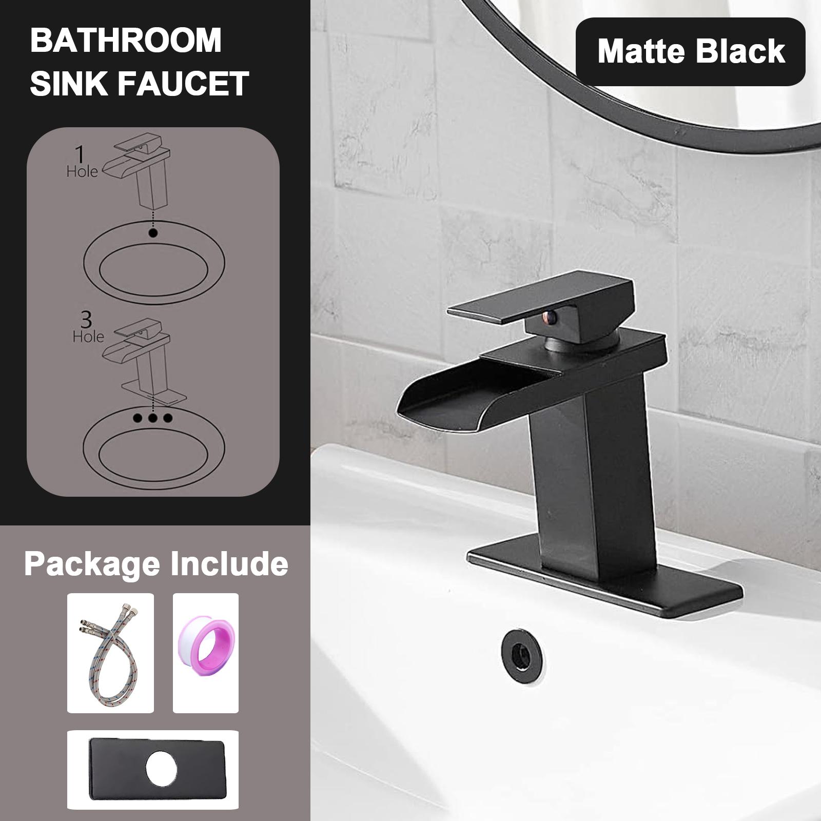 

Матово-черный смеситель для раковины-водопад, одно отверстие, одна ручка, современный смеситель для раковины с горячей и холодной водой и сливом G1/2 чёрный