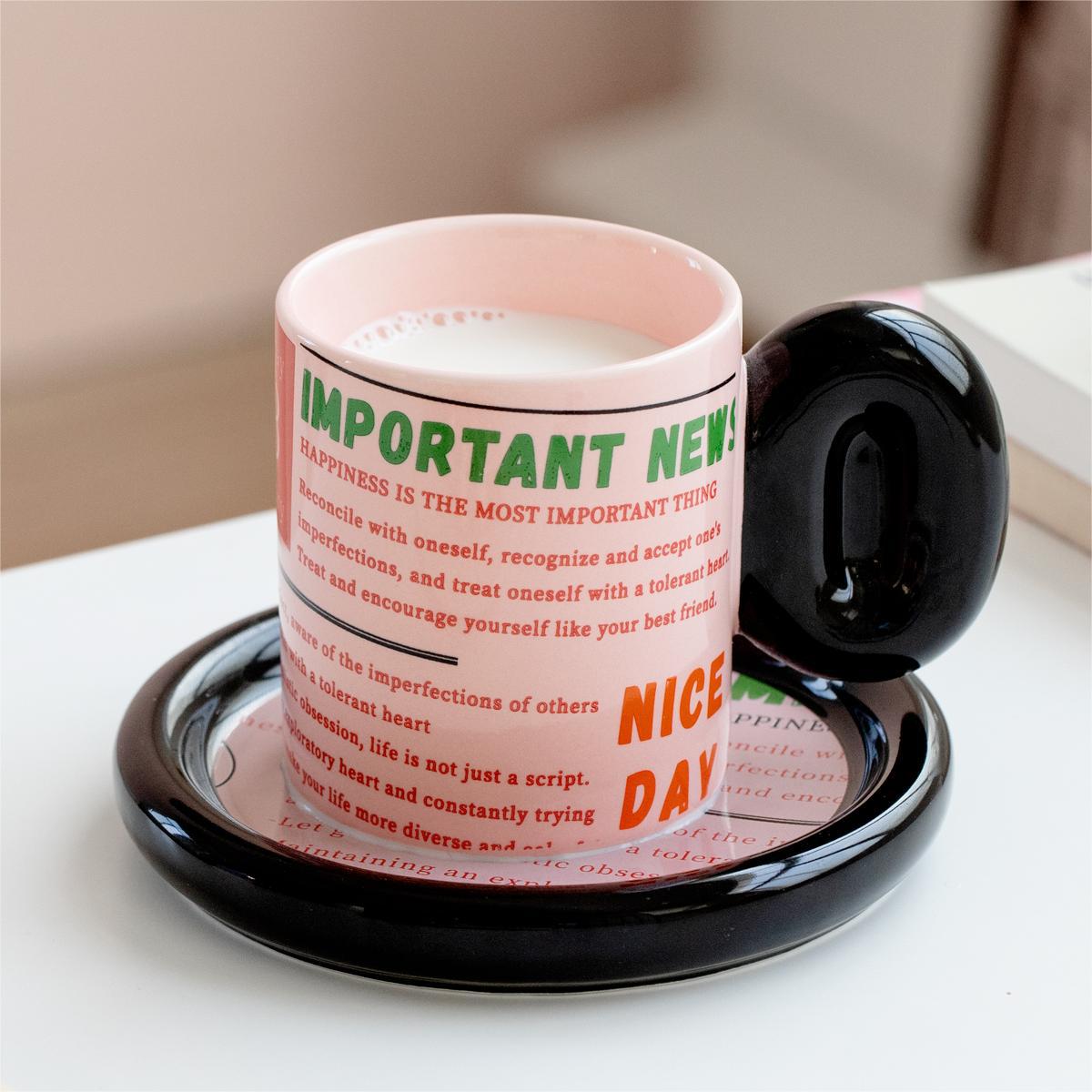 

BrandNewspaper Style Contrasting Coffee Cup Disc English Ceramic Cup Home Office Mug High Appearance Strong Strong 200ml