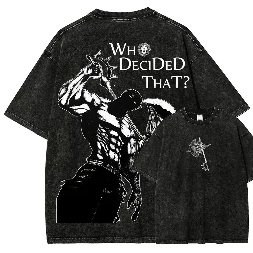 2026 Summer Hot Sale Seven Deadly Sins Escanor Graphic Print Tshirt Men And Women Fashion Vintage Washed Cotton Streetwear Tee