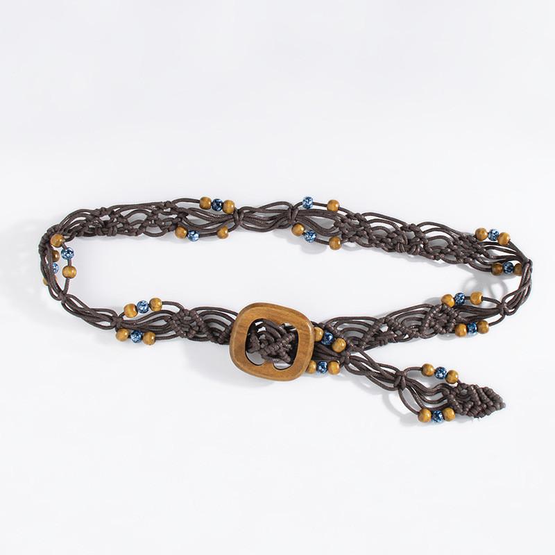 Bohemian Rope Waist Belt Handwoven Cotton Linen Folk Style For Vacation And Daily Use