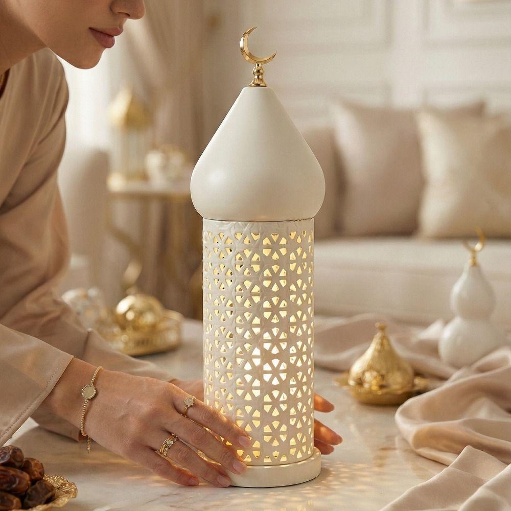 Vintage Ramadan Nachtlicht Traditioneller Metallrahmen Eid Mubarak Laternenlampe Nahöstlicher Stil Batteriebetrieben Mondlaterne