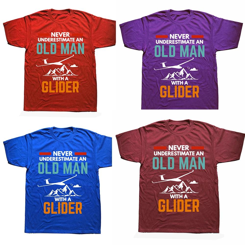 Glider Pilot Never Underestimate An Old Man Sailplane T Shirts Graphic Streetwear Short Sleeve Birthday Gifts T-shirt