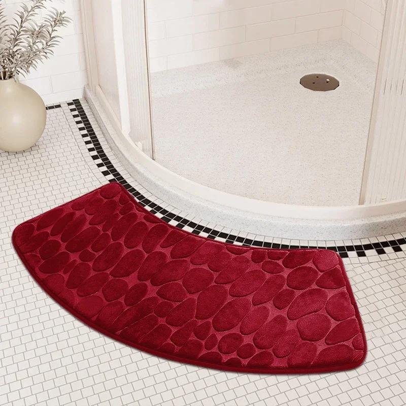 

Super Absorbent Arc-Shaped Bath Mat Coral Velvet Bathroom Rug Floor Mat Quick Drying Machine Washable Home Hotel Bathroom Decor 100x30cm красный