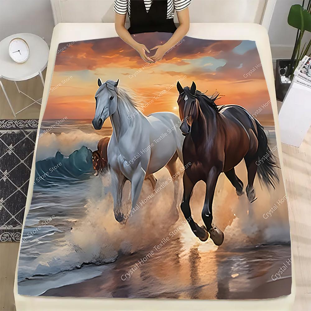Horse Themed Soft Flannel Blankets,Warm Throw Blanket Comfortable Blankets for Picnic Beds Sofa Home Bedroom Cover Kids Gifts