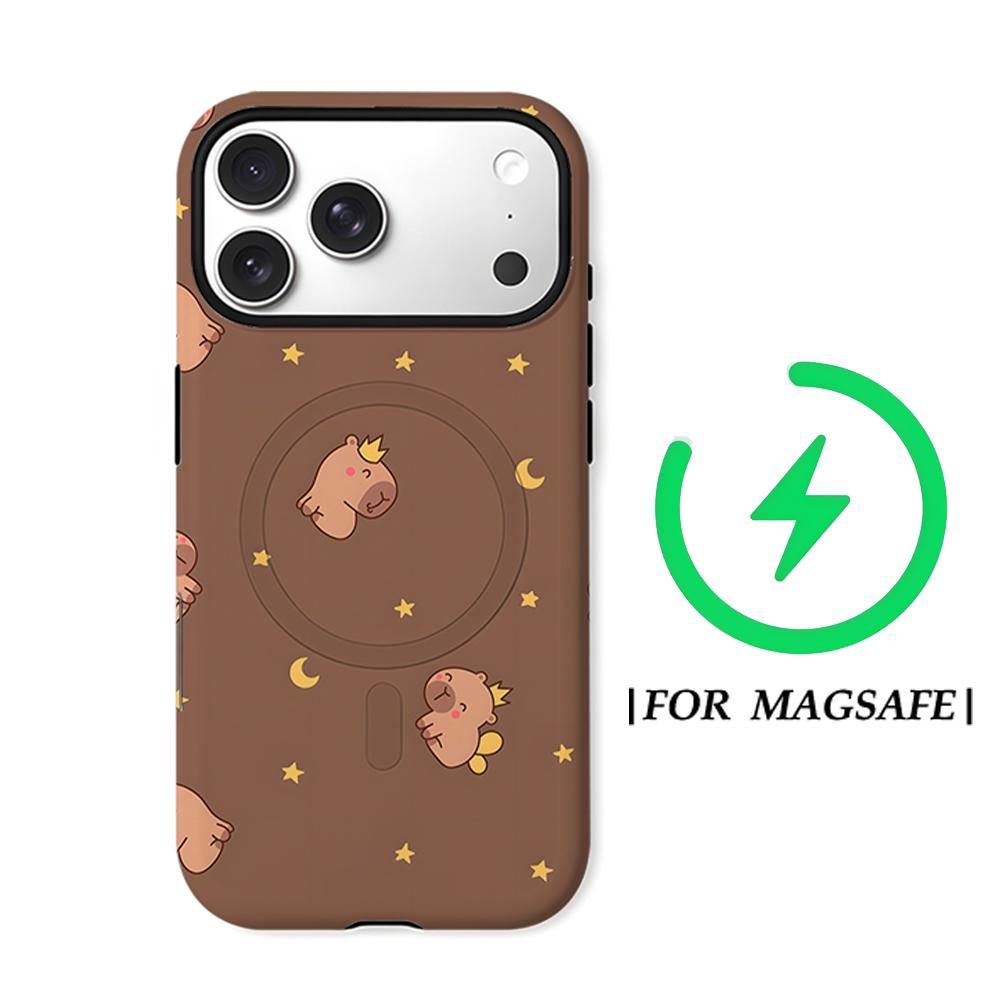 Kawaii Capybara Night Phone Case for IPhone 17AIR 16E 16 15 14 13 12 11 17 Pro Max Plus Double-layer Back Cover