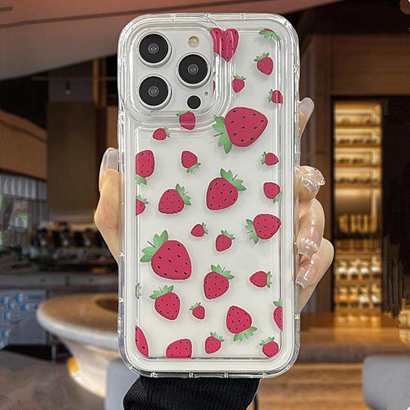 Redmi Note 13 11 12 Pro Plus 5G Summer Strawberry & Flowers Print Clear Case For Redmi Note 11S 12S 10 S Airbag Cover