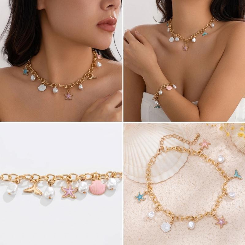 Stylish Gold Crosses Necklace for Women with Seashells Charm Decoration for Beach and Summer Fashion Statement Pieces