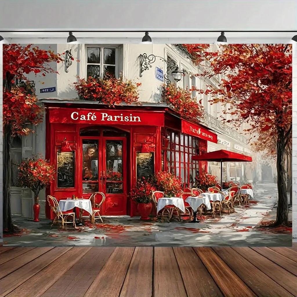 One classic autumn scene backdrop for a Parisian café - oversized reusable polyester studio backdropDJH