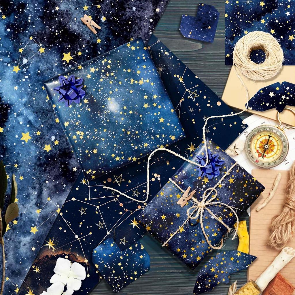 12 Sheets Gift Wrapping Paper Starry Sky Nebula Pattern Valentine's Day Birthday Party Gift Packaging Decoration DIY Craft Paper