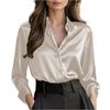 Women's Fashion Casual V-neck Solid Color Temperament Shirt Female Button Shirt Long Sleeve Ladies T-shirt Top