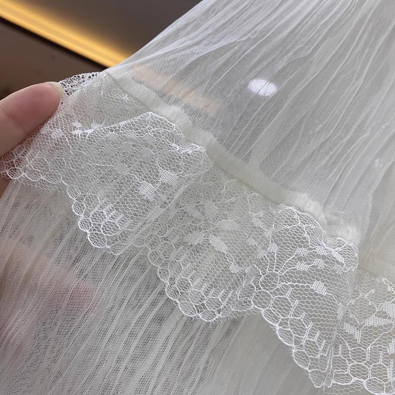 2025 Spring/Summer Women's Lace & Tulle Tiered Midi Skirt with Elastic Waist