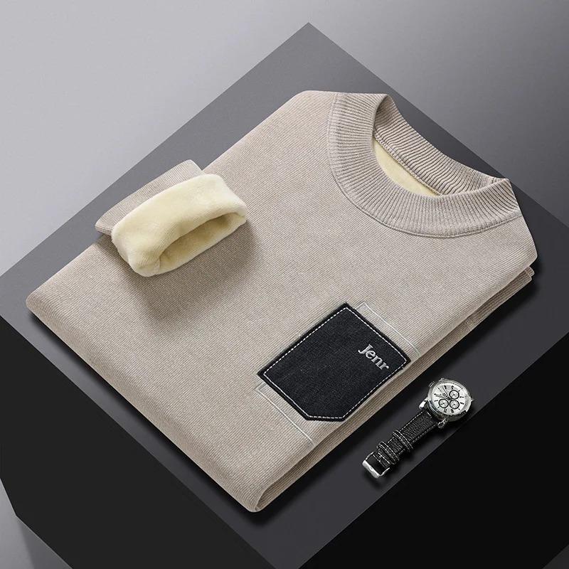 Men's Winter Sweater Warm Fluffy Lining Slim Fit Pullovers Knitwear Men Long Sleeve Men's Clothing
