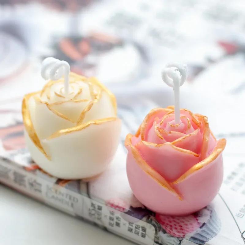 DIY Handmade Soap Aromatherapy Candle Mold Rose Silicone Ice Hockey Moulds 3D Plaster Resin Silicone Molds Form for Candles Arts
