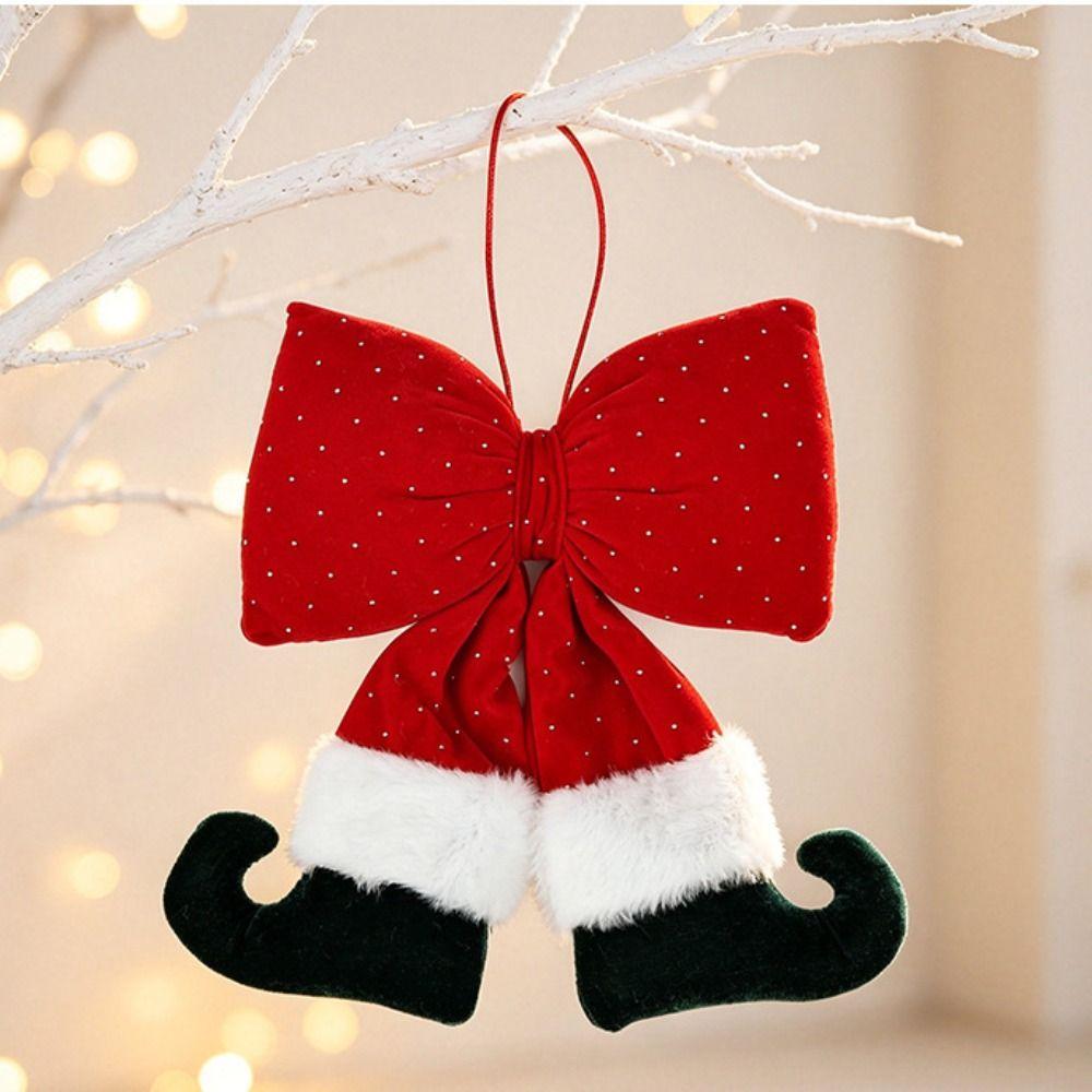 Rhinestone Velvet Bowknot Decoration Wine Red Bowknot Hanging Ornament Xmas Decor