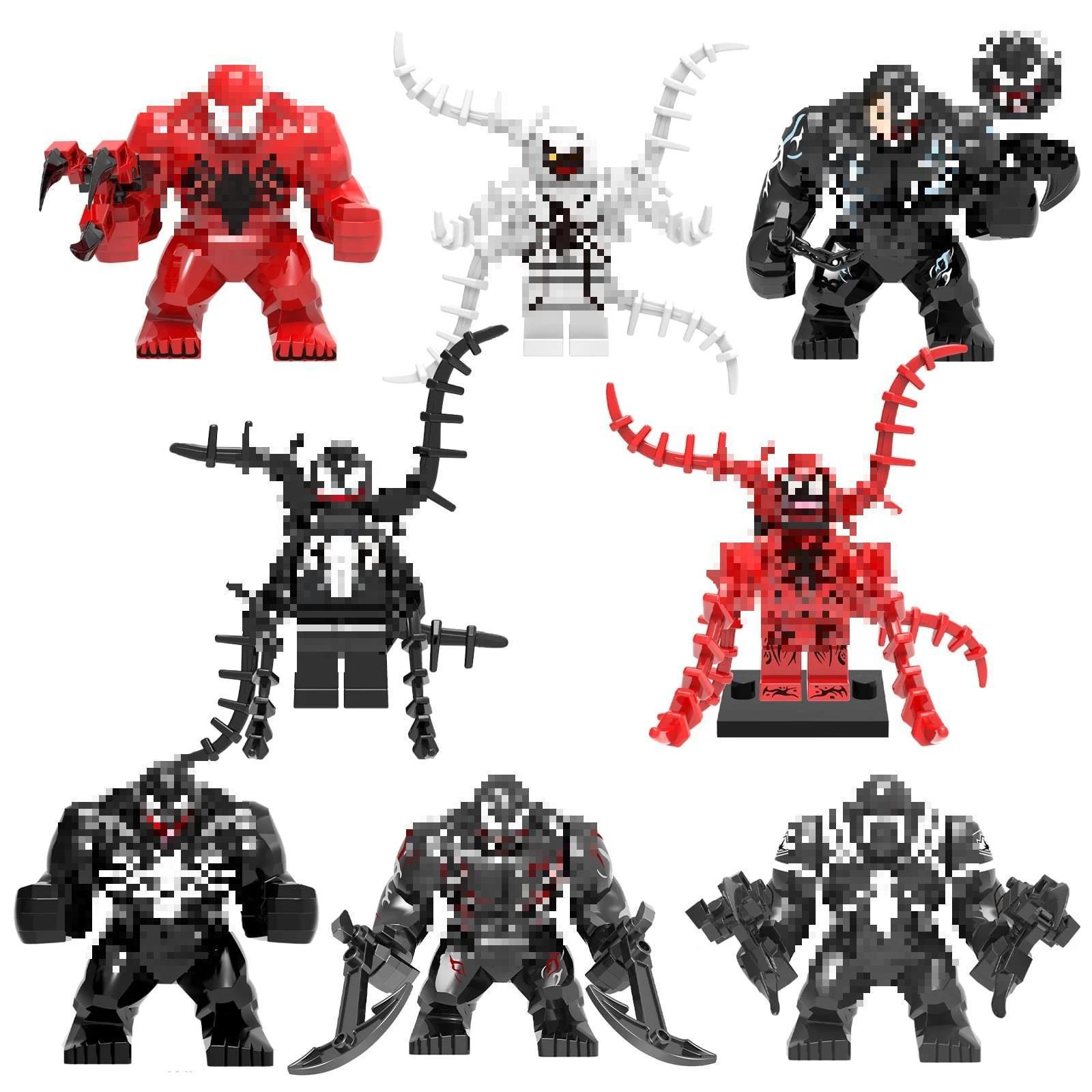 Set of 8 Superhero and Villain Building Block Figures - Educational Assembly Toys