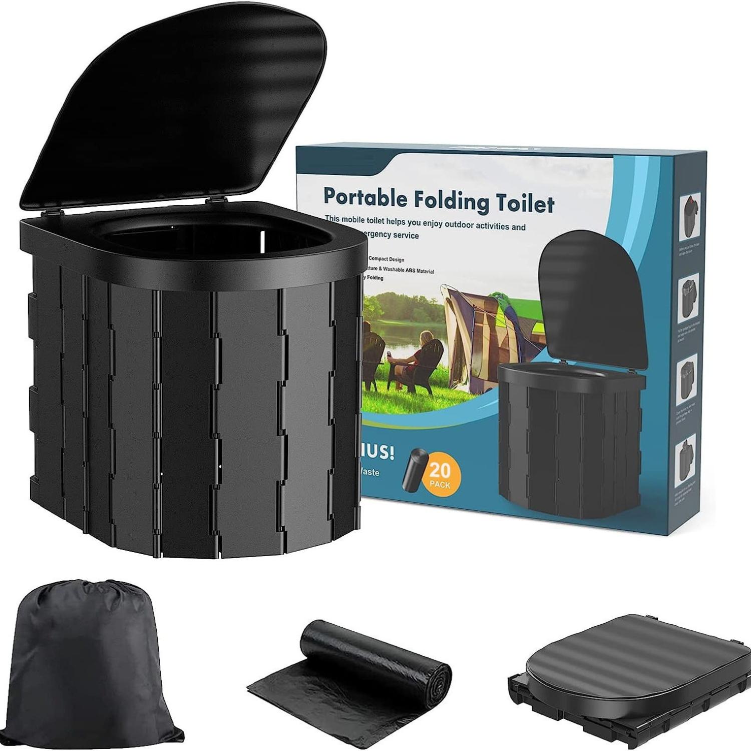 

Portable Folding Toilet for Car, 20 Free Waste Bags Included! Compact Travel Potty with Gel, Emergency Camping Toilet for Adults & Kids Outdoor
