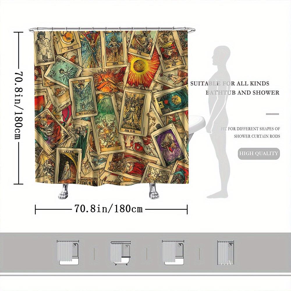 Vintage Tarot Cards Shower Curtain - Intricate Designs, Earthy Tones, 70x70", 12 Hooks, Polyester, Tub & Bathroom Decor