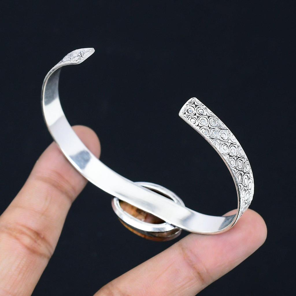 Halloween Sale Natural Polychrome Jasper Sterling Silver Engagement Wife Bangle