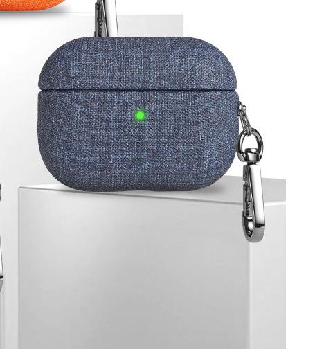 

For Airpods Pro 3 (2025) Cotton-Linen Cloth Fabric Art Earphone Case For Airpods 4 3 2 1 Split Design Hard Cover w/ Metal Hook For AirpodsPro3-2025 синий