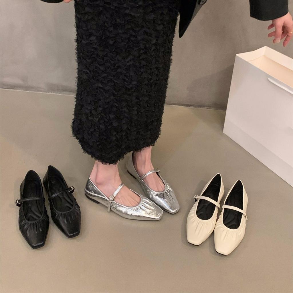 French flat-soled silver Mary Jane single shoes women's shoes spring and autumn 2025 new spring skirt gentle evening shoes