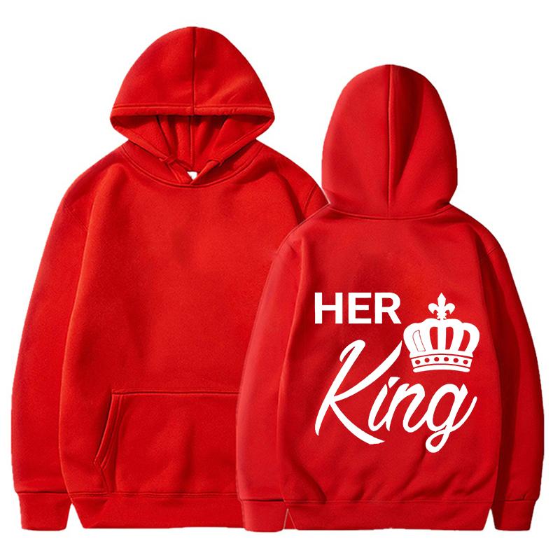 Nya Alla hjärtans dag Hans drottning och Hennes kung Tryckta Huvtröjor Män/Kvinnor Par Sweatshirts Ledig Huvtröja Personlighet Pullover