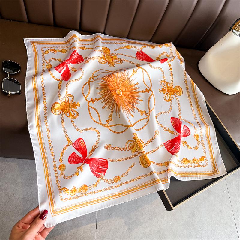 European American 70cm Small Square Imitation Silk Scarf - Printed Versatile Headscarf/Neck Protector