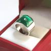 Natural Hetian Jade Square Emerald Cat's Eye Stone Vintage Ring for Couples