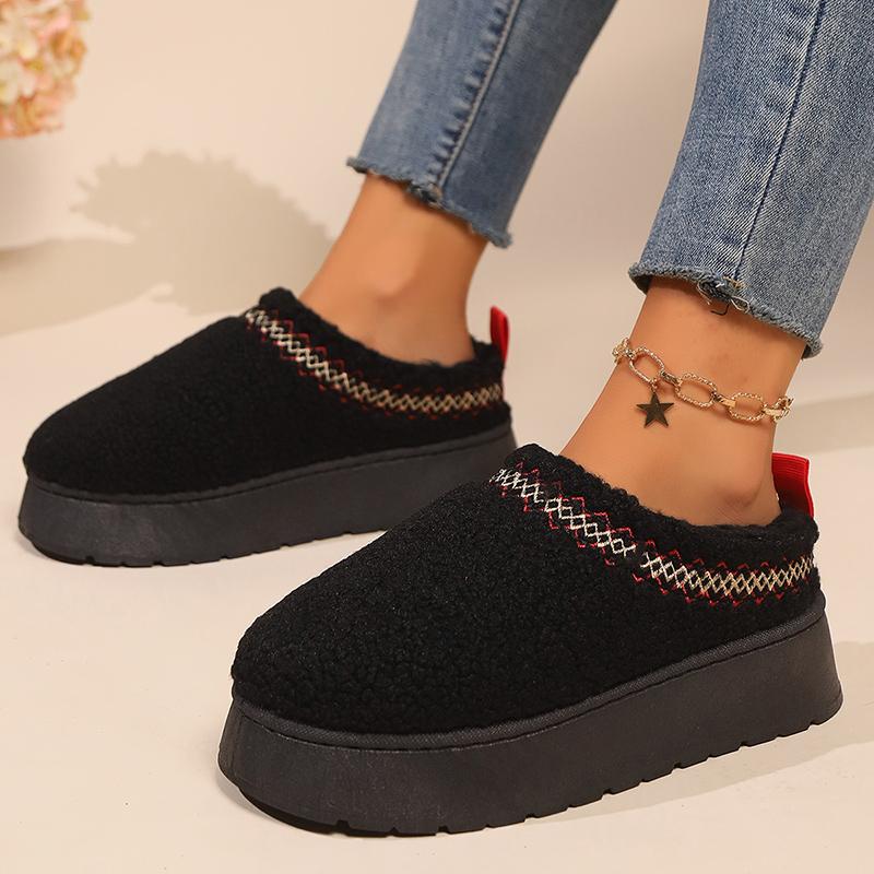 Thick Bottom Plush Slippers Women Fashion Lamb Cashmere Warm Indoor Slides Woman Winter Soft Sole Non-Slip Cotton Slippers 2025