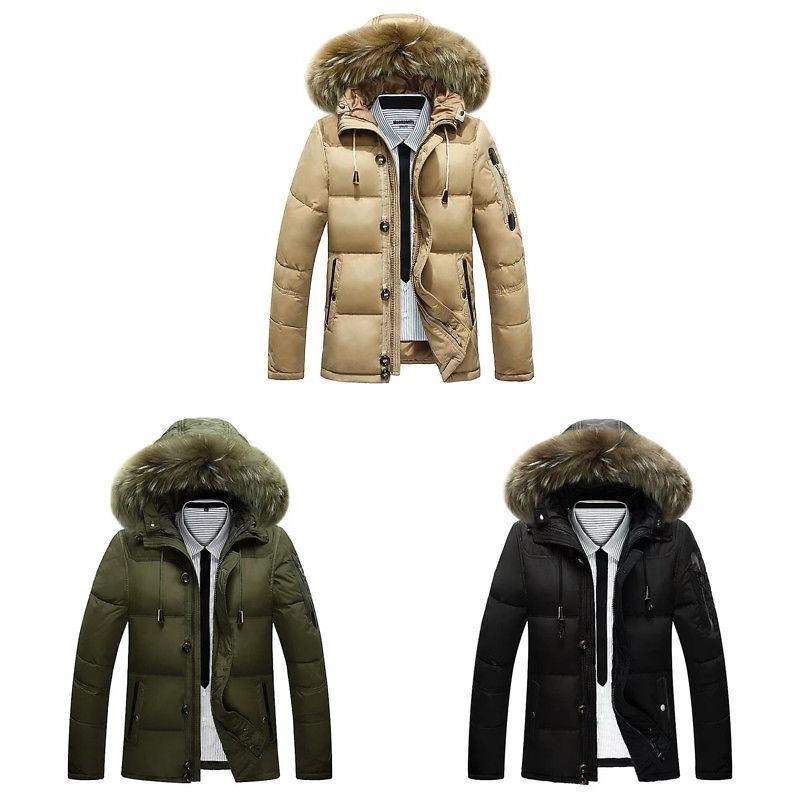 Premium Quality Winter Men's Thick Down Jacket With Cozy Faux Fur Collar And Hood