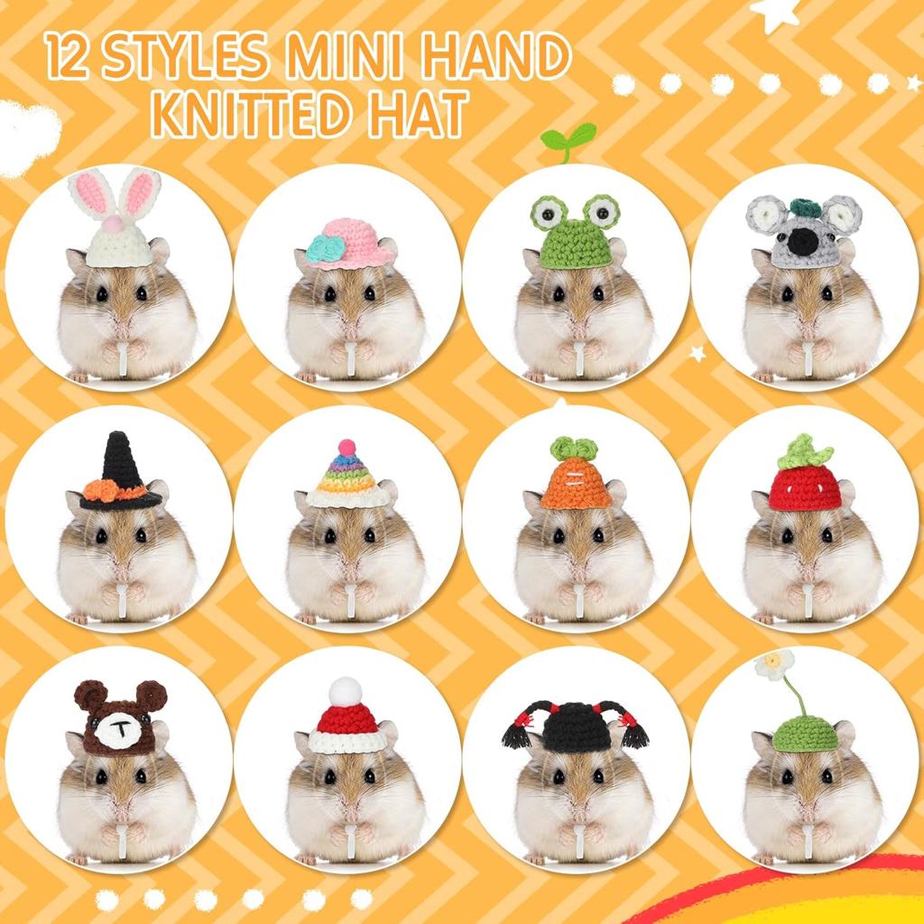 Silkfly 12 Pcs Hamster Hats Mini Hats for Snakes Small Animals Guinea Pig Hamster Clothes for Lizards Bearded Dragons Holiday Party Costume