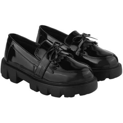Shoetopia Front Tie Detailed Black Loafers For Women & Girls /Eu38