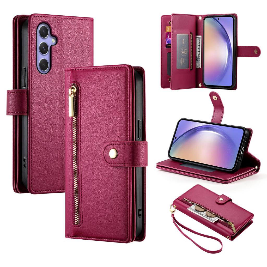 DF-011 For Samsung Galaxy A54 5G Case Zipper Phone Leather Cover with Shoulder Strap