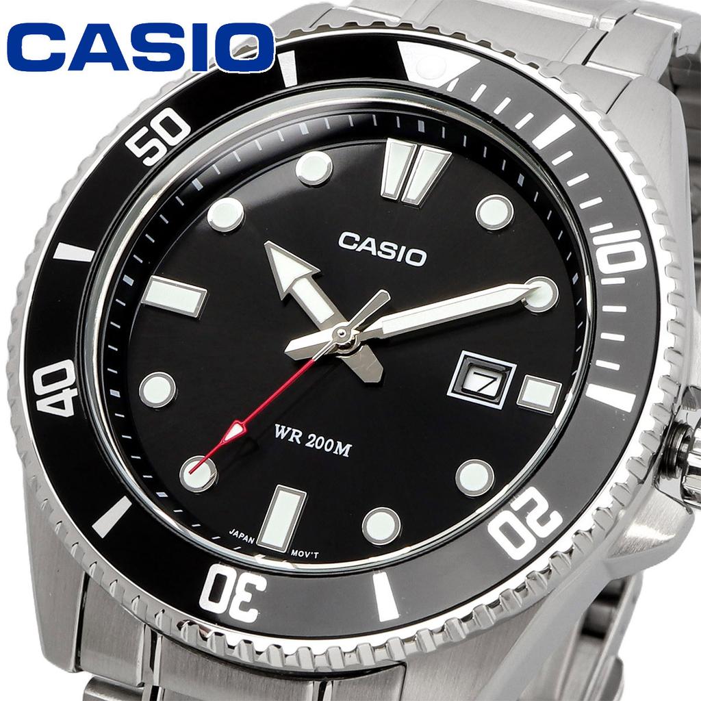 CASIO Overseas Quartz 200M Water Stainless Steel Watch, Diver, Resistance, Band, Black, MDV-107D-1A1V