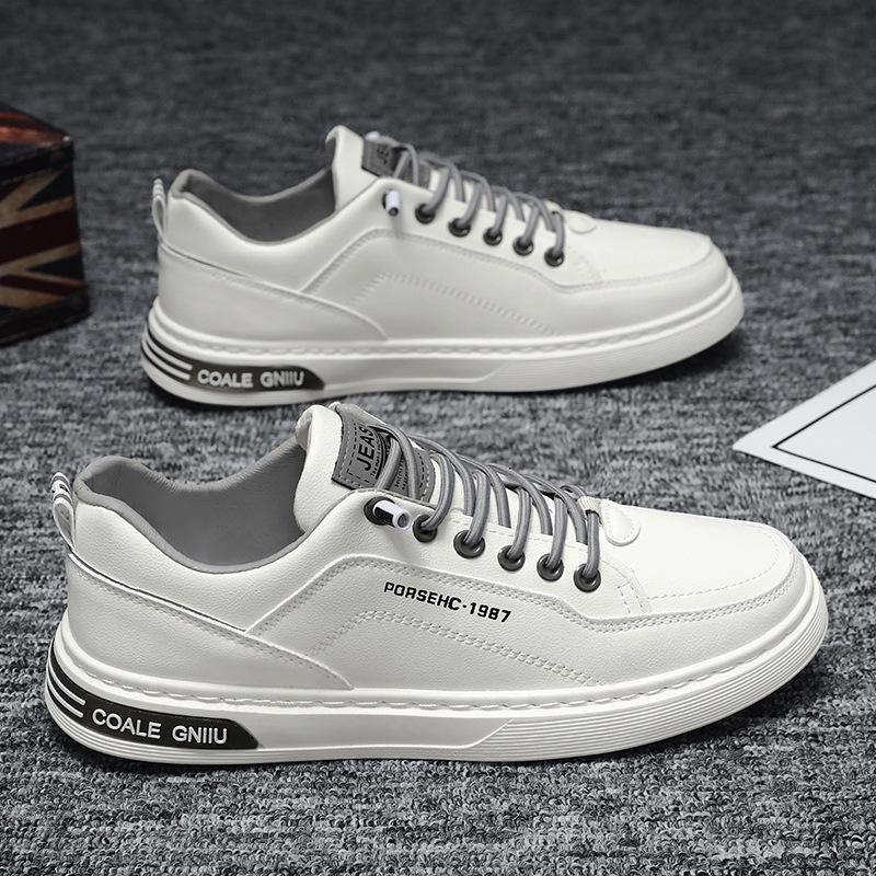 Men's Trendy Summer White Waterproof Leather Sneakers - Breathable, Casual, All-Match Low-Top Design