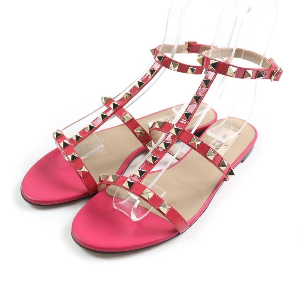 Excellent Valentino Garavani Sandals Rockstud ankle strap patent leather pink Used