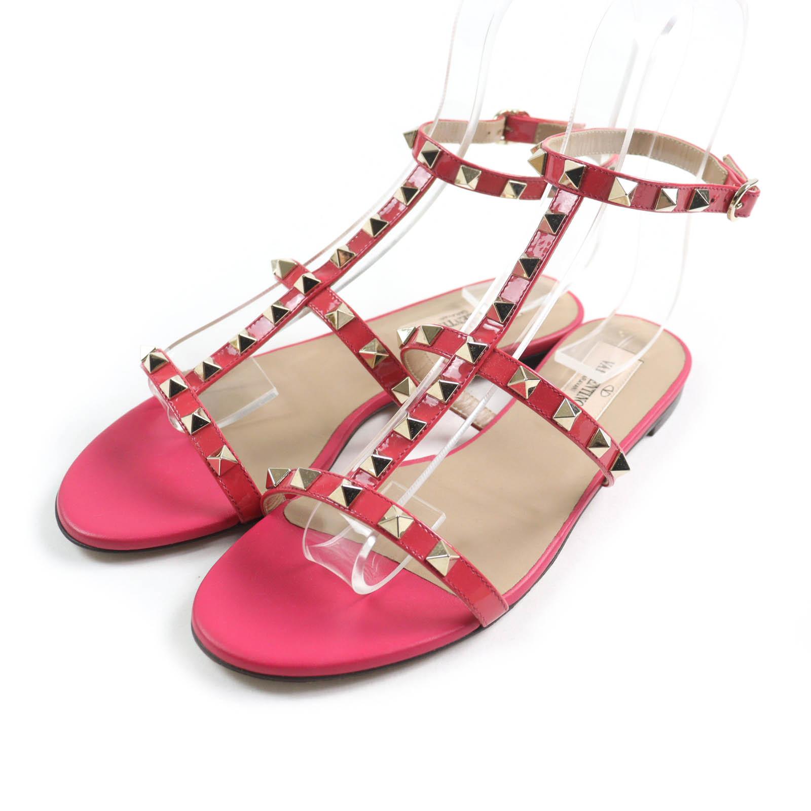 Excellent Valentino Garavani Sandals Rockstud ankle strap patent leather pink  Used