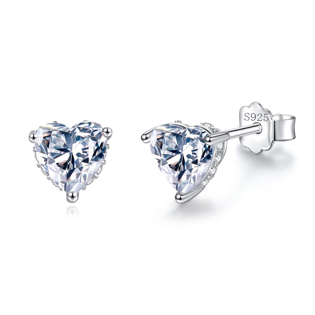 D Color 1CT Moissanite Earrings Heart Created Diamond Stone Genuine 925 Silver Women Elegant Luxury Jewelry Gift