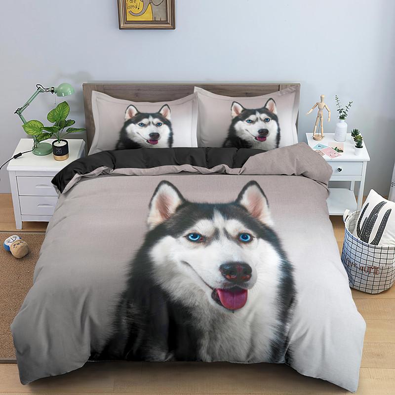 Comforter Husky Dog Bedding Set King Queen Size Funny Pet Puppy For Kids Boys Girls Cute Animal 2/3Pcs Polyester