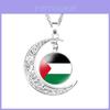 Palestinian Flag Design Time Gem Moon Pendant Necklace Unique Neck Chain